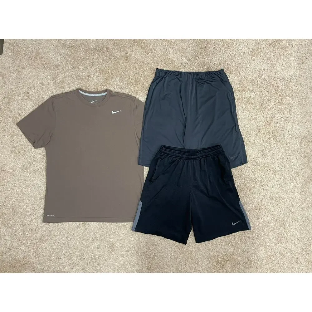 Lot Of 3 Nike Shorts / Shirt Men’s Size L LARGE Athletic Running Workout Dri-Fit
